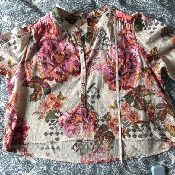 NWT Anthropologie Pilcro Cropped Surf Floral Blouse Medium - Picture 9 of 9